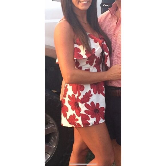 Floral Red Flower Romper Ruffle - Picture 2 of 9